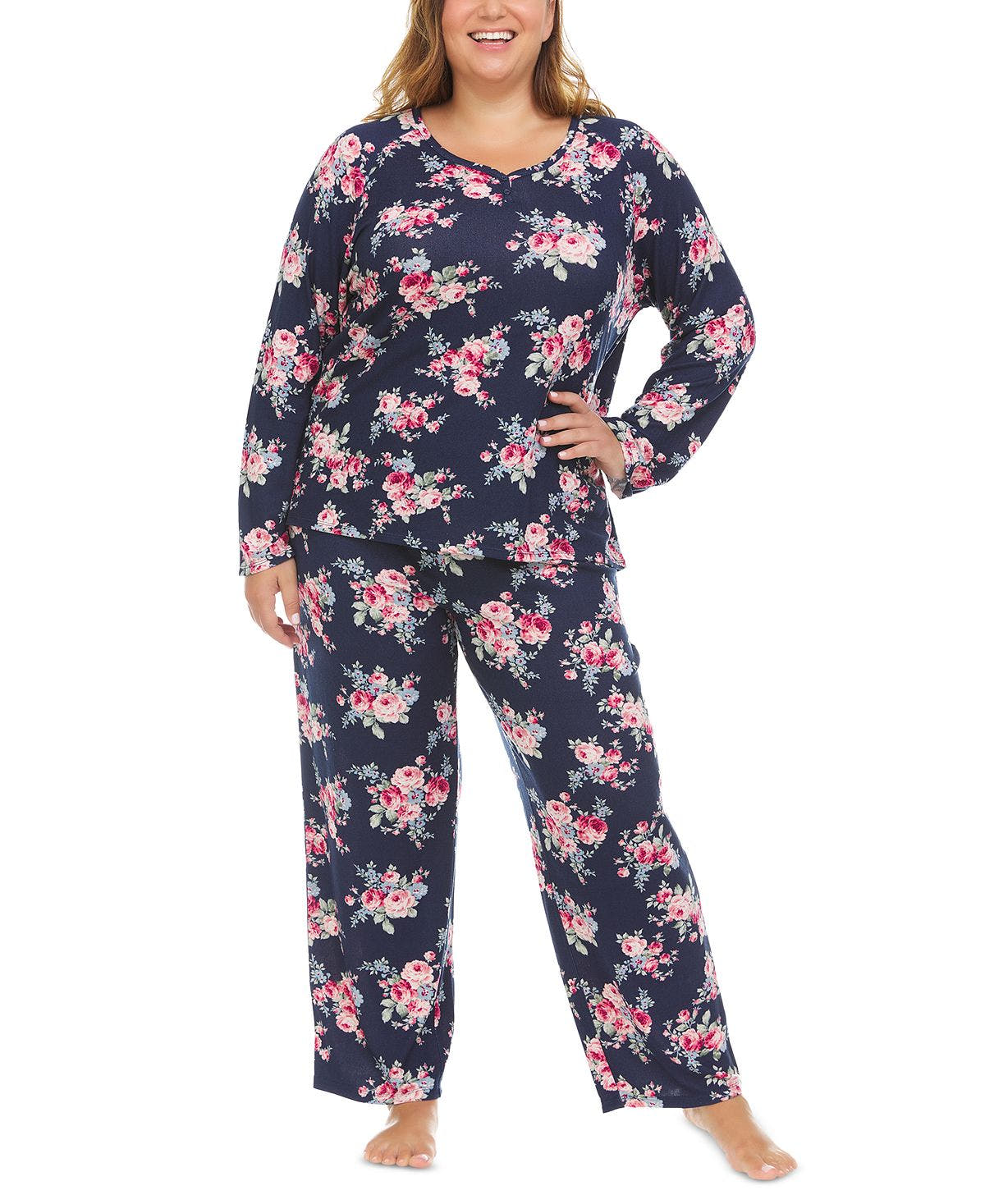 Flora By Flora Nikrooz Plus Printed Pajama Set Navy