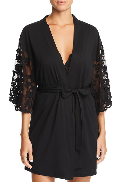 Flora Nikrooz Black Alexiss Embroidered Sleeve Modal Robe