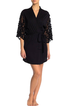 Flora Nikrooz Black Alexiss Embroidered Sleeve Modal Robe thumbnail 4