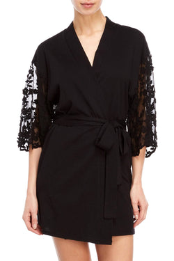 Flora Nikrooz Black Alexiss Embroidered Sleeve Modal Robe thumbnail 2