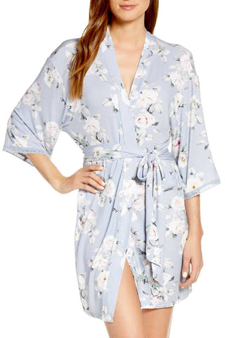 Flora Nikrooz Gray Lucca Floral Knit Kimono Wrap Robe