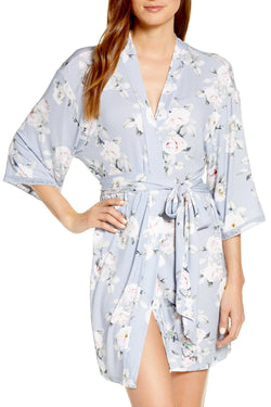 Flora Nikrooz Gray Lucca Floral Knit Kimono Wrap Robe thumbnail 1