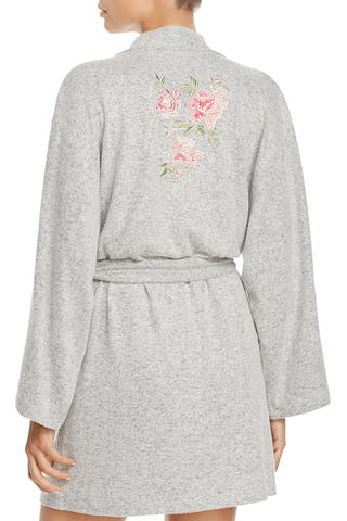 Flora Nikrooz Heather-Grey Floral-Embroidered Skylar Robe