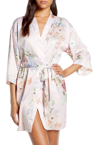 Flora Nikrooz Peach Arisa Floral Print Kimono Wrap Robe