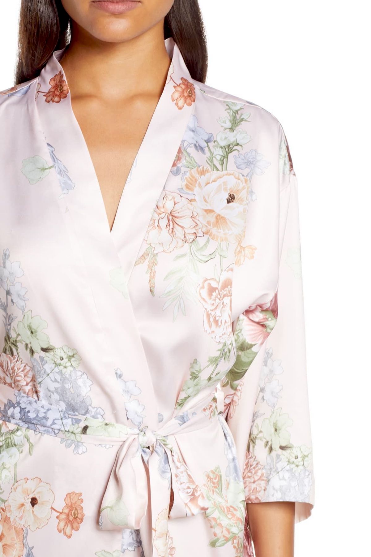 Flora Nikrooz Peach Arisa Floral Print Kimono Wrap Robe