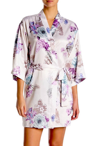 Flora Nikrooz Vintage Ivory Arisa Floral Print Kimono Wrap Robe