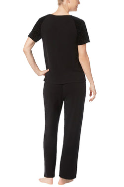 Flora by Flora Nikrooz Black Erika Velvet-Sleeve Knit Pajama Set thumbnail 3