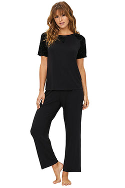Flora by Flora Nikrooz Black Erika Velvet-Sleeve Knit Pajama Set thumbnail 2