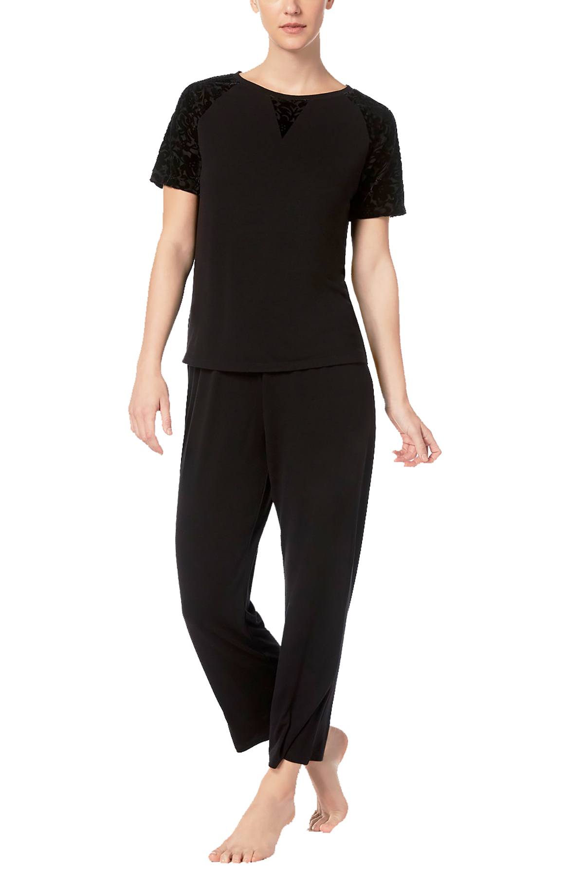 Flora by Flora Nikrooz Black Erika Velvet-Sleeve Knit Pajama Set