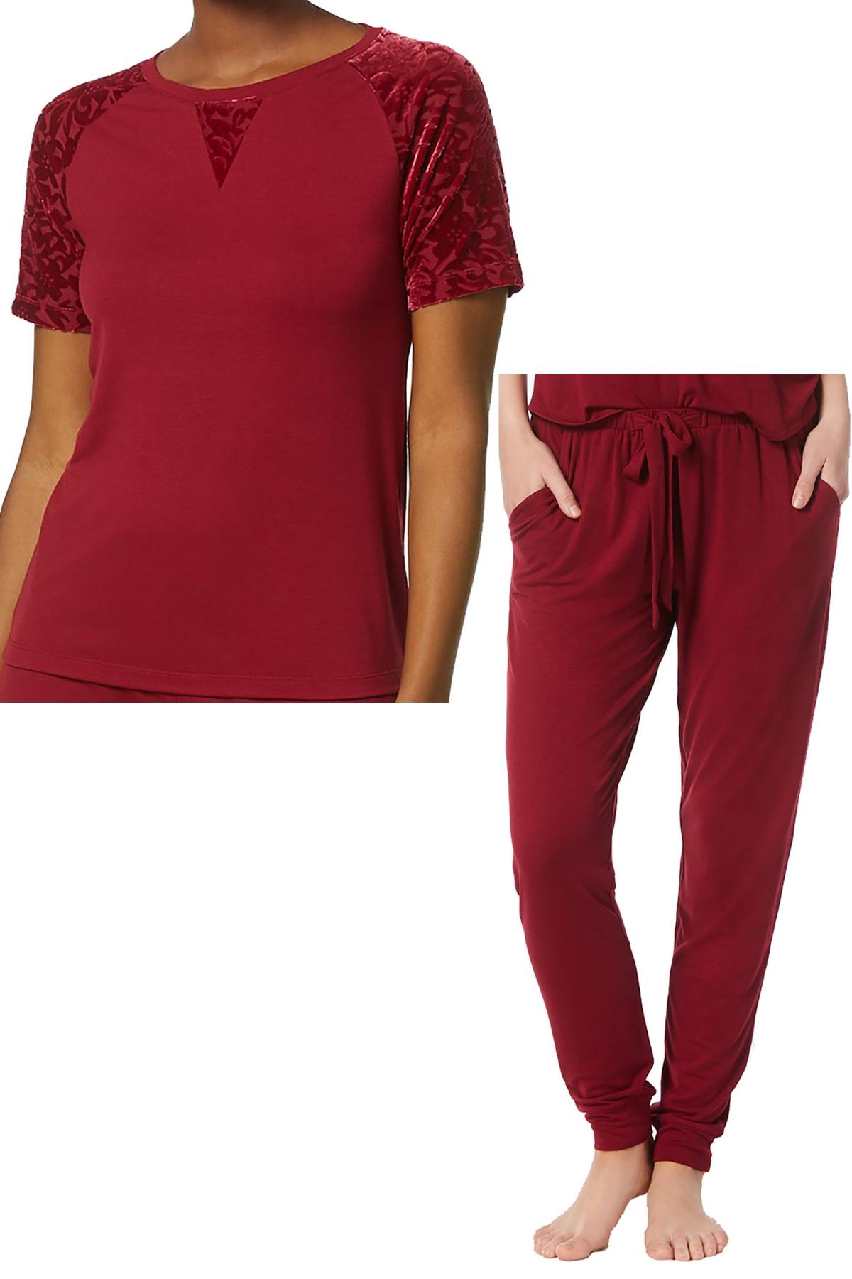 Flora by Flora Nikrooz Brick-Red Erika Velvet-Sleeve Knit PJ Set
