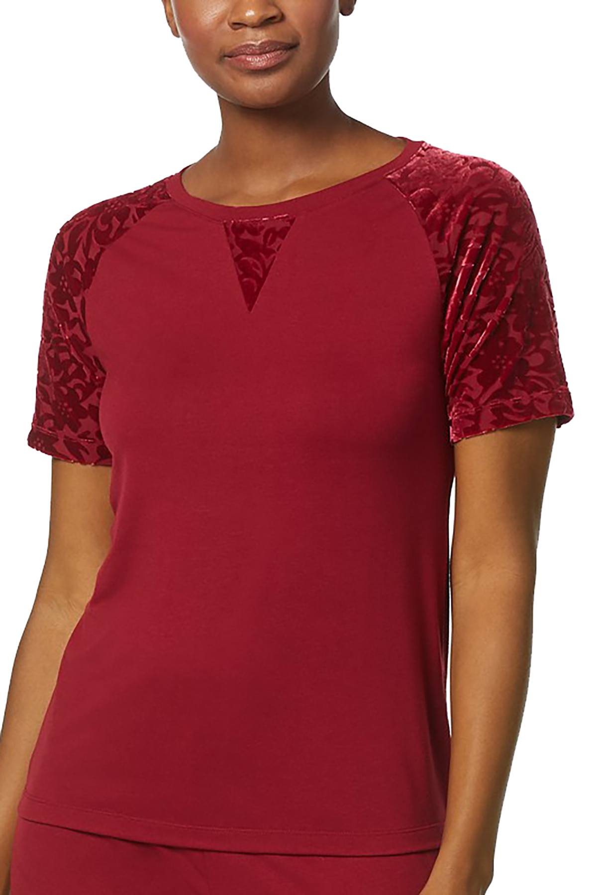 Flora by Flora Nikrooz Brick-Red Erika Velvet-Sleeve Knit PJ Set