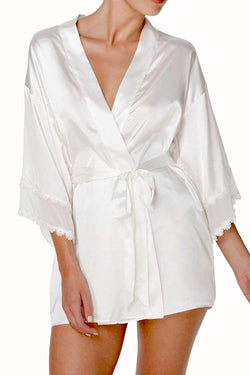 Flora by Flora Nikrooz Ivory Lace-Trim Vivian Wrap Robe thumbnail 1