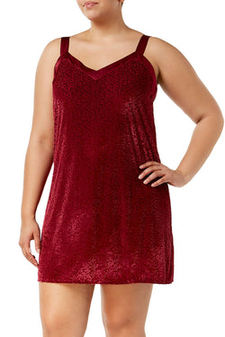 Flora by Flora Nikrooz PLUS Brick-Red Velvet-Knit Chemise thumbnail 1