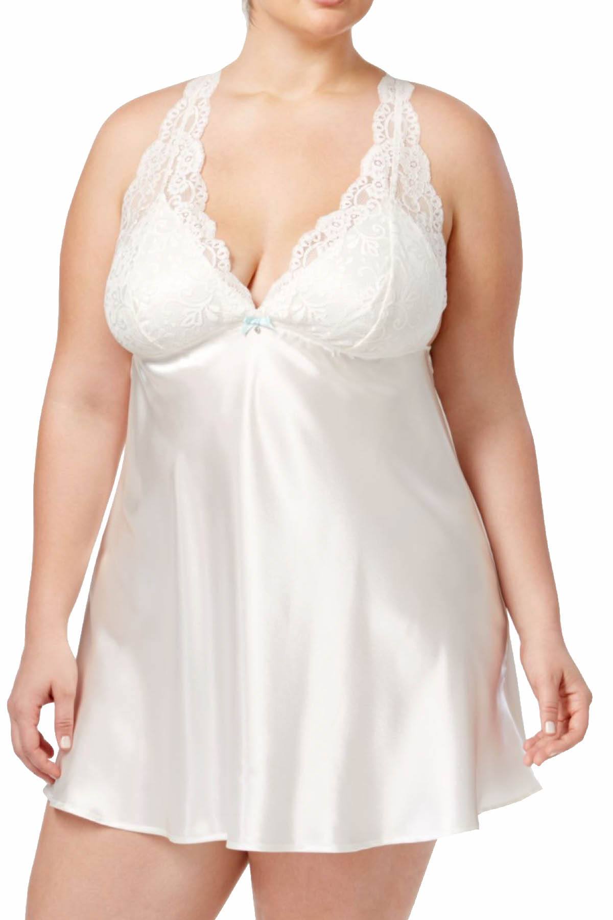 Flora by Flora Nikrooz PLUS Ivory Emma Lace-Trimmed Charmeuse Chemise