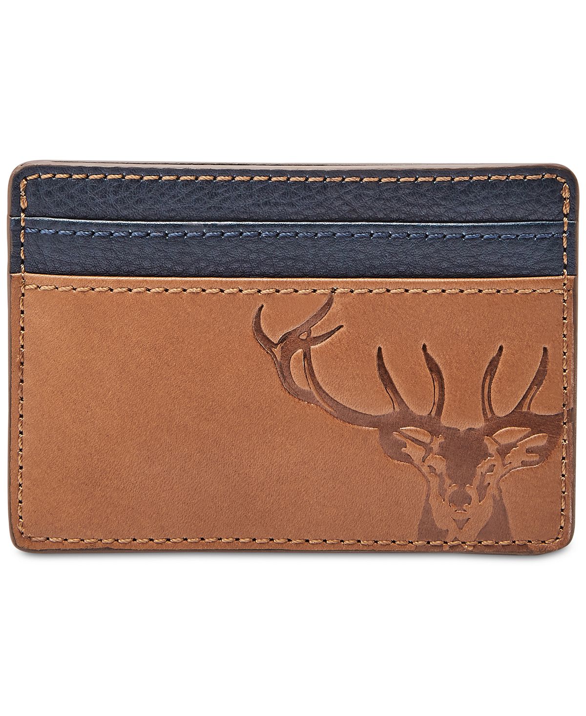 Fossil Andy Leather Colorblocked Printed Card Case Cognac