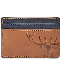 Fossil Andy Leather Colorblocked Printed Card Case Cognac thumbnail 1