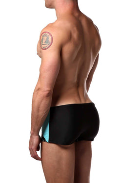 Freedom Reigns Aqua/Black Hawaiian-Print Aloha Square-Cut Swim Brief thumbnail 3