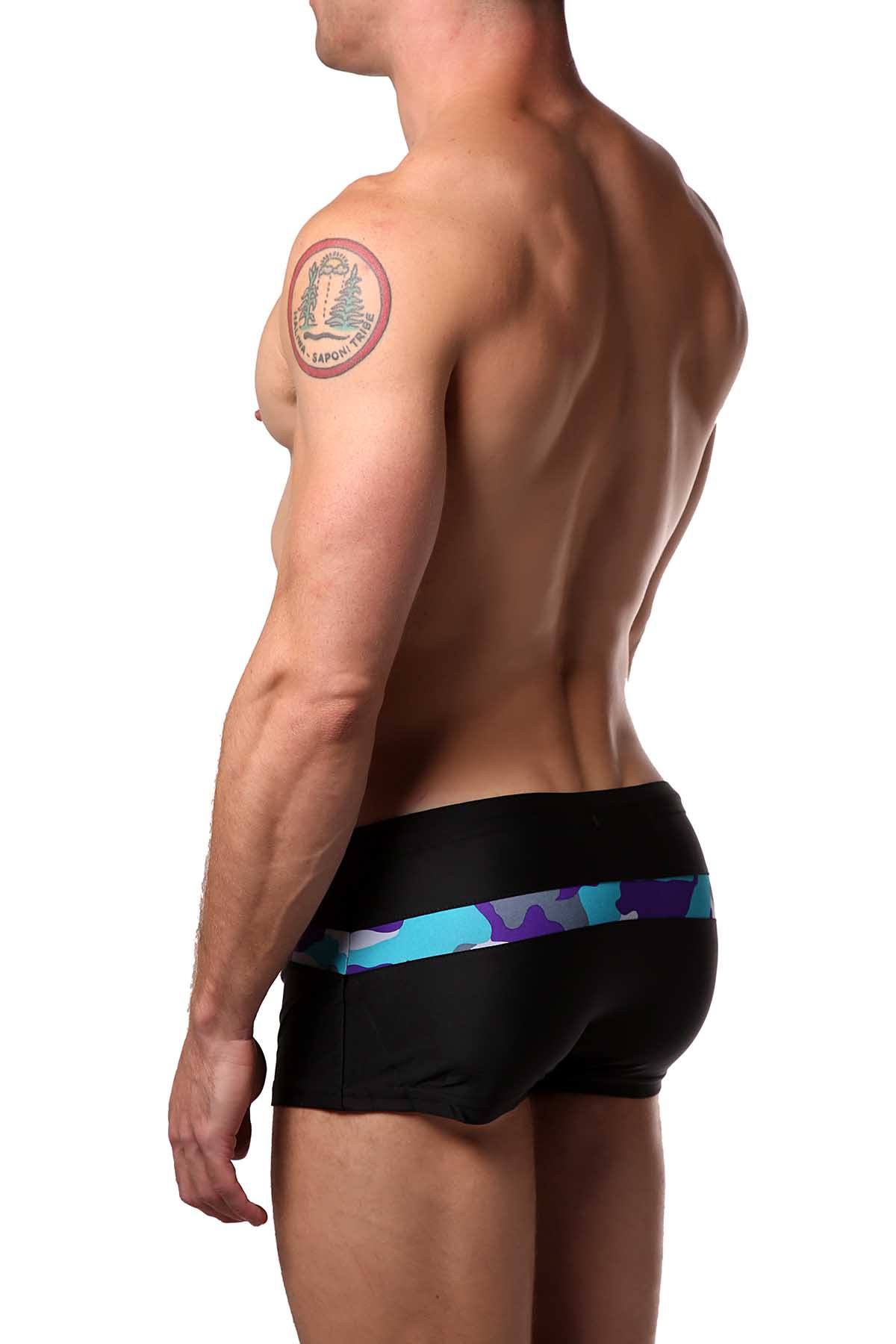 Freedom Reigns Black/Aqua-Camo Strike-Force Square-Cut Swim Brief