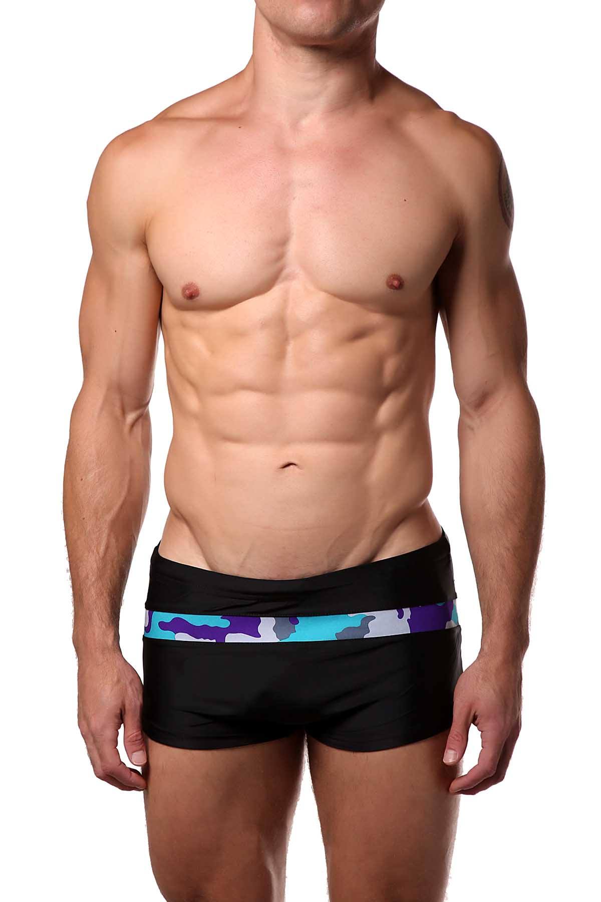 Freedom Reigns Black/Aqua-Camo Strike-Force Square-Cut Swim Brief
