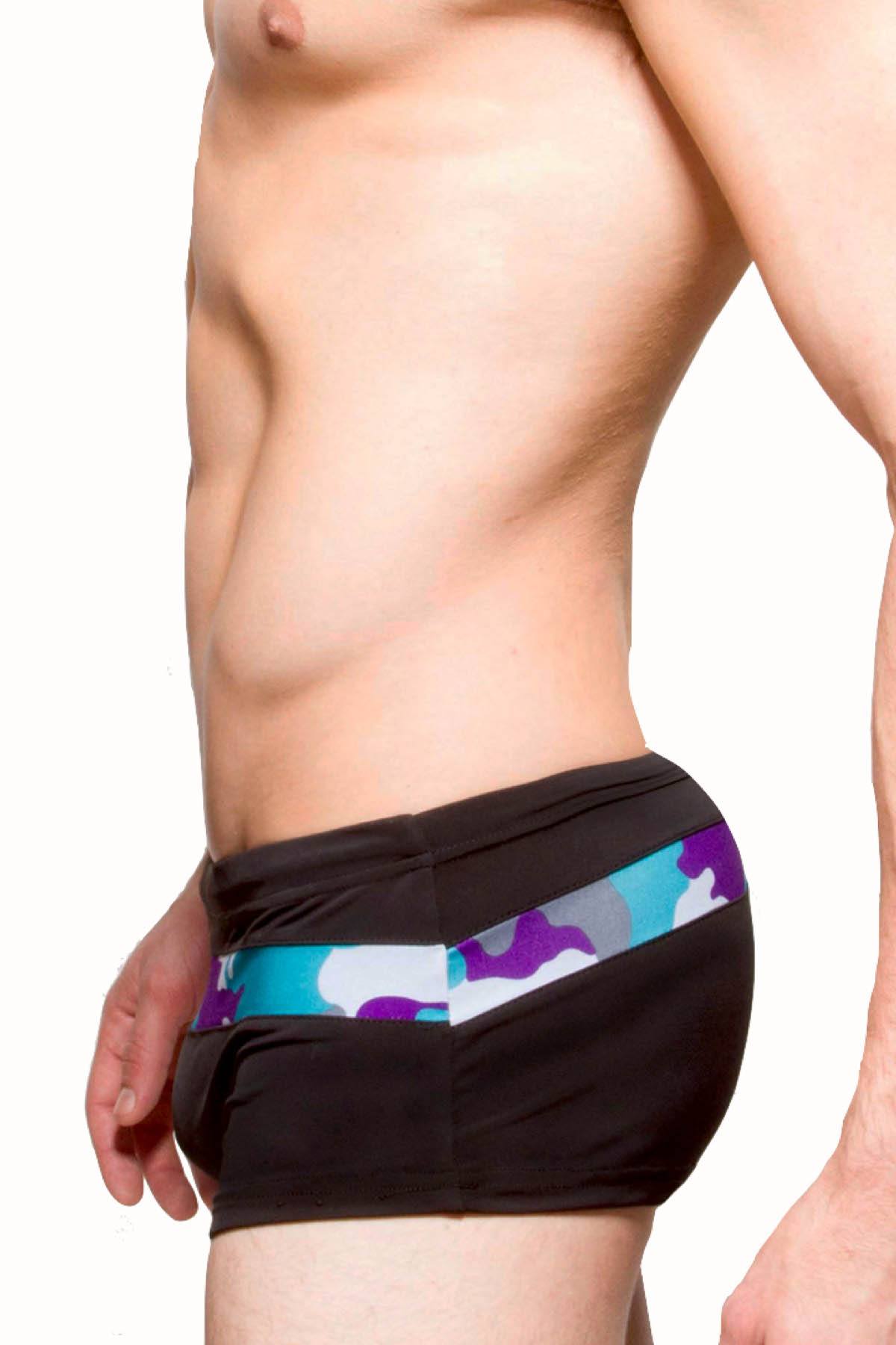 Freedom Reigns Black/Aqua-Camo Strike-Force Square-Cut Swim Brief