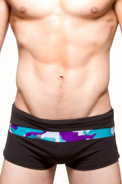 Freedom Reigns Black/Aqua-Camo Strike-Force Square-Cut Swim Brief