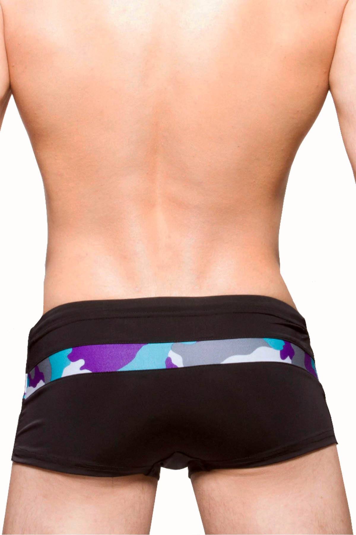 Freedom Reigns Black/Aqua-Camo Strike-Force Square-Cut Swim Brief