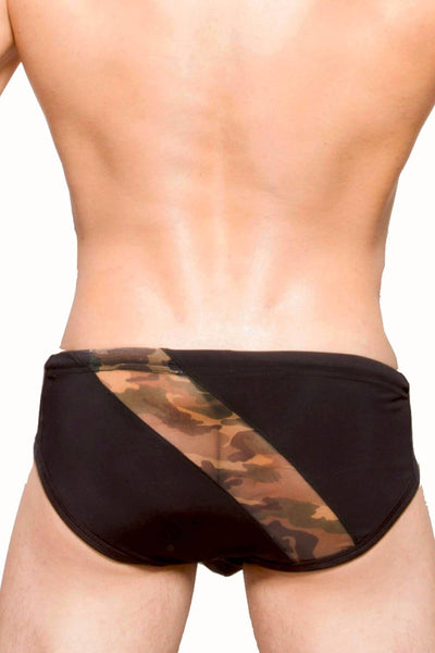 Freedom Reigns Black/Green-Camo Combat Swim Brief