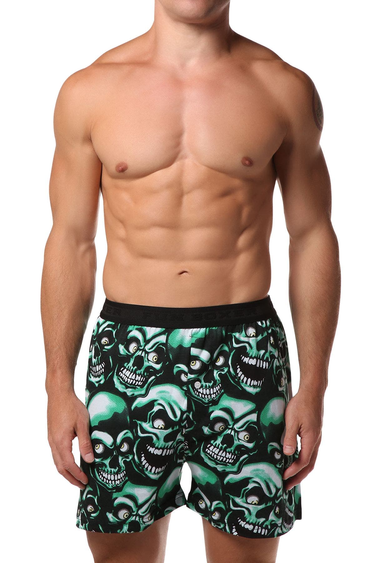 Fun Boxers Green Creepy Skulls Boxer Short