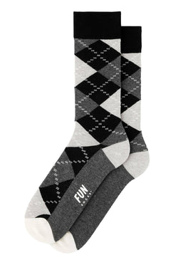 Fun Socks Black/White/Grey Argyle Crew Socks thumbnail 1
