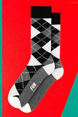 Fun Socks Black/White/Grey Argyle Crew Socks thumbnail 2