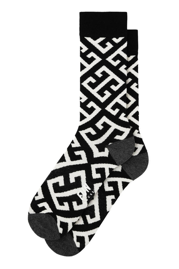 Fun Socks Black/White Key Geo Crew Socks