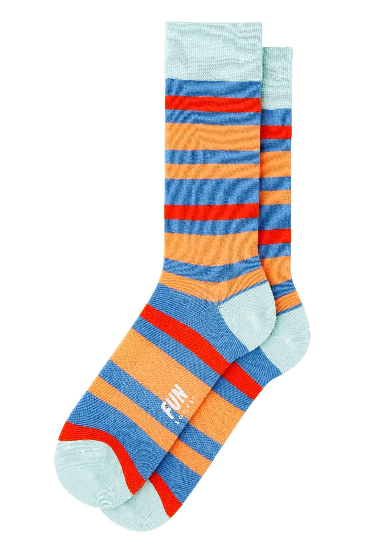Fun Socks Blue/Orange Bold Stripe Crew Socks