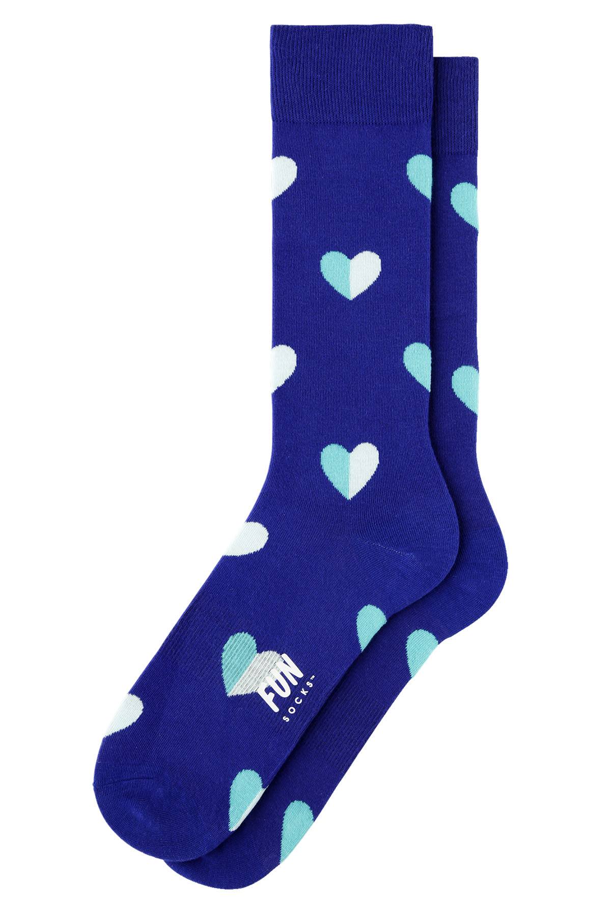 Fun Socks Blue/Turquoise Hearts Crew Socks