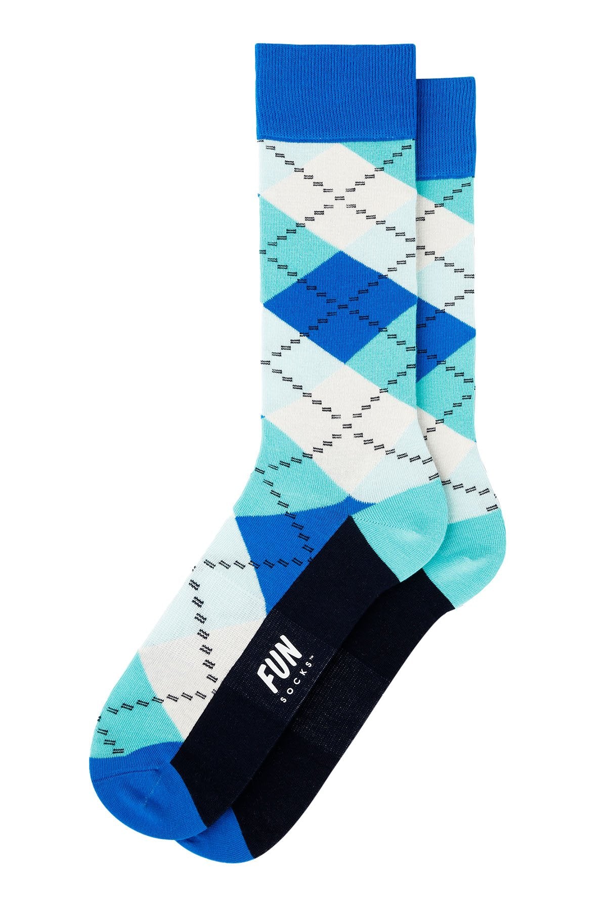 Fun Socks Blue/White/Turquoise Argyle Crew Socks