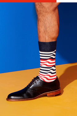 Fun Socks Navy Ribbon Stripe Crew Socks thumbnail 3