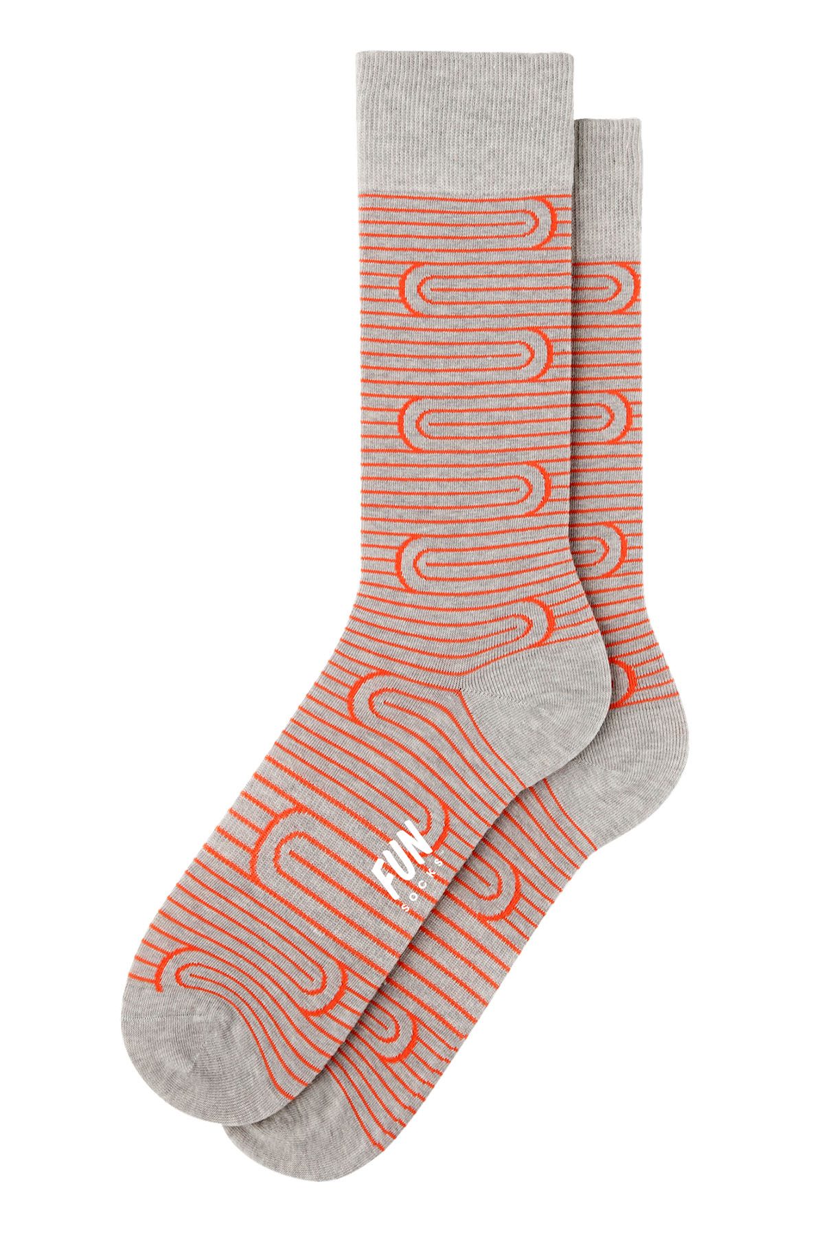 Fun Socks Orange/Grey Spiral Stripe Crew Socks