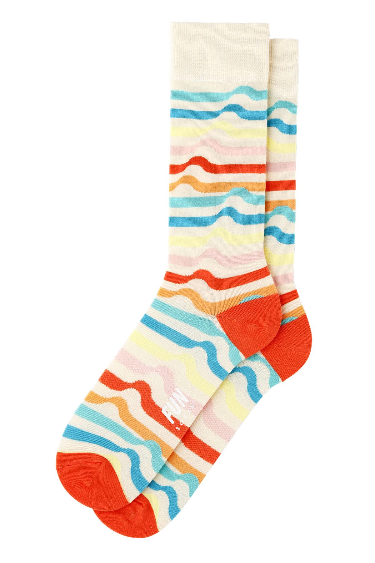 Fun Socks Pastel Rainbow Ribbon Stripe Crew Socks