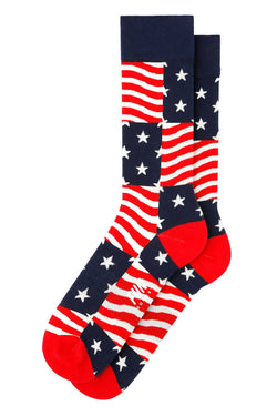 Fun Socks Red/White/Navy Stars/Stripes Americana Crew Socks thumbnail 1
