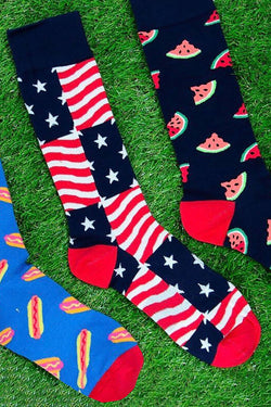 Fun Socks Red/White/Navy Stars/Stripes Americana Crew Socks thumbnail 2