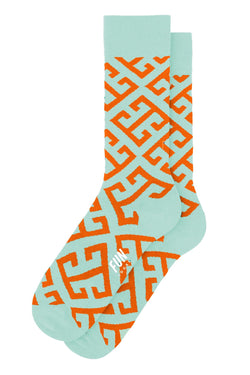 Fun Socks Seafoam/Orange Key Geo Crew Socks thumbnail 1