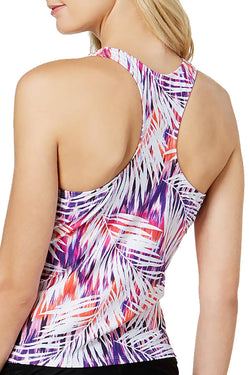 GO by Gossip Purple Multicolor Palm Dazed Racerback Tankini Top thumbnail 2