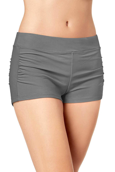 GO by Gossip Ruched Boyshort Swim Bottom in Grey