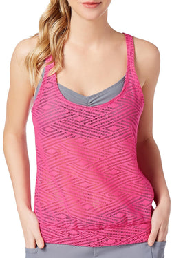GO by Gossip Sporty Splice Layered Tankini Top in Pink/Sapphire thumbnail 3