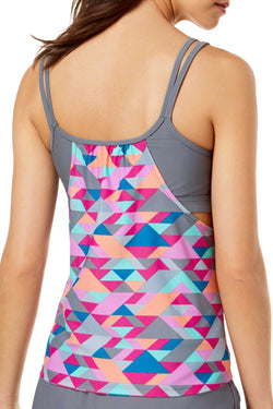 GO by Gossip 'Triangle Tango' Geo Layered Look Tankini Top in Pink thumbnail 3