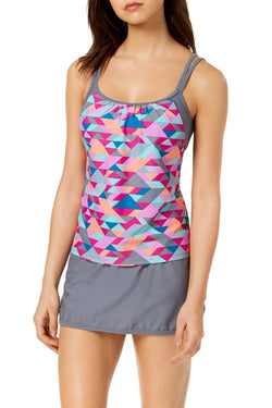 GO by Gossip 'Triangle Tango' Geo Layered Look Tankini Top in Pink thumbnail 1