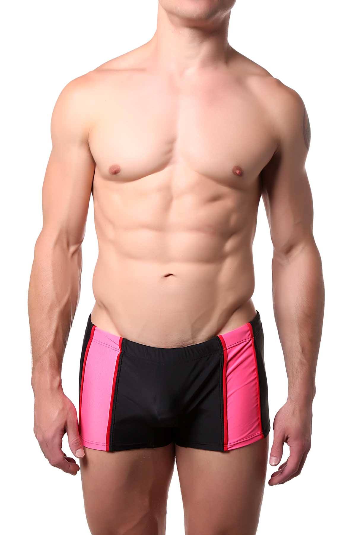 Go Softwear Black/Pink Tropix Pouch-Enhancer Square-Cut Swim Brief
