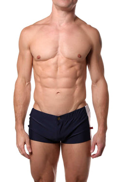 Go Softwear Navy/White Liam Zip-Front Square-Cut Swim Trunk thumbnail 2