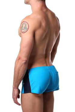 Go Softwear Turquoise/Navy Liam Zip-Front Square-Cut Swim Trunk thumbnail 3