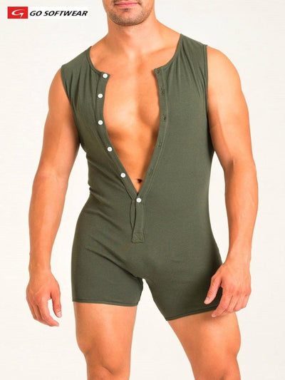 Go softwear Olive Lumber Jack Button-Down Onesy