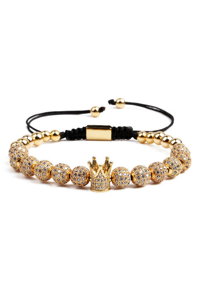 Gold Copper Micro Pavé Zircon Imperial Crown Adjustable Bracelet